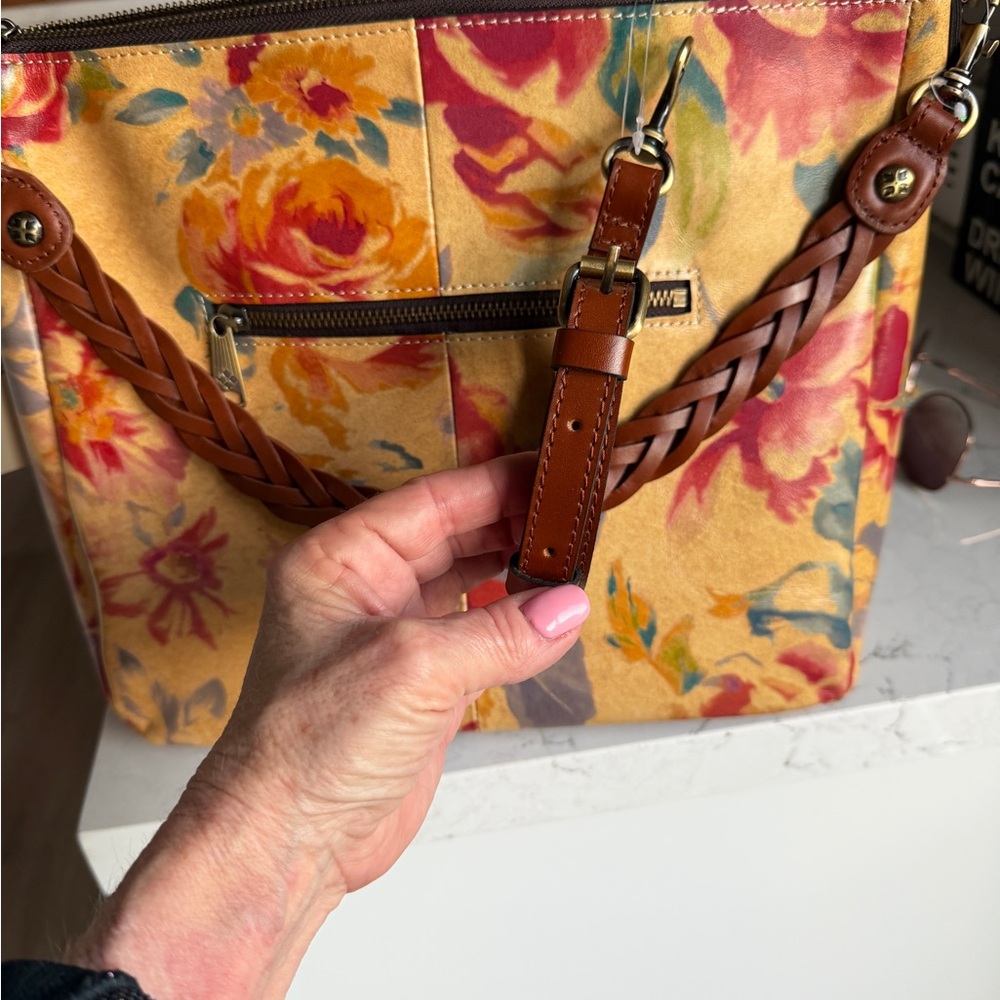 Patricia Nash Floral Metallic Gold Multicolor Braided-Handle Crossbody Bag - Picture 3 of 9